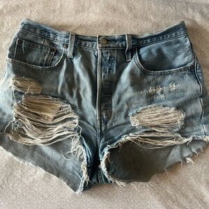 Levi 501 Blue Distressed Jean Shorts